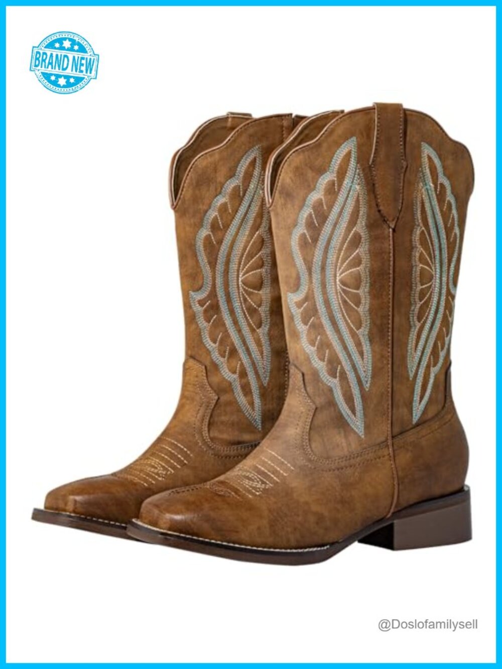 Extra Wide Calf Cowboy Boots Faux Leather Square Toe Pull-On Women's Western